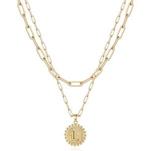Easter Basket Stuffers Layered Initial Necklaces for Women Gifts - 14K Gold Plat